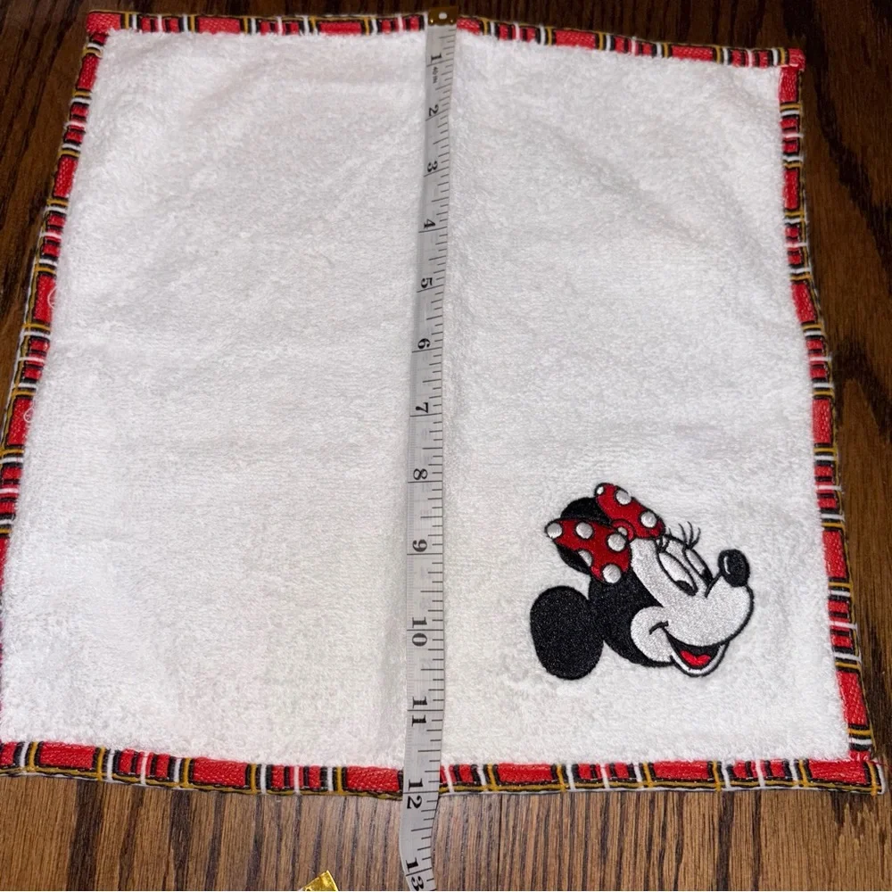 Walt Disney World Parks Minnie Mouse Set 4 Washcloth Plaid Trim NWT
